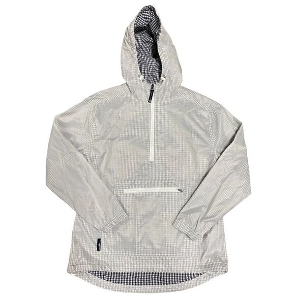 Charles River Apparel Jackets & Blazers - Charles Rivers White & Navy Checked  3/4 Zip Pullover Hooded Windbreaker Size M